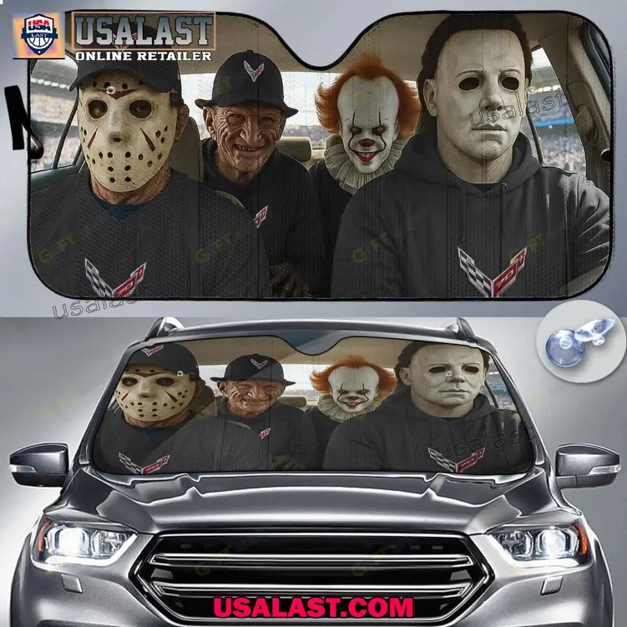 Corvette x Horror Movie Characters Car Sunshade, Car Windshield Cover