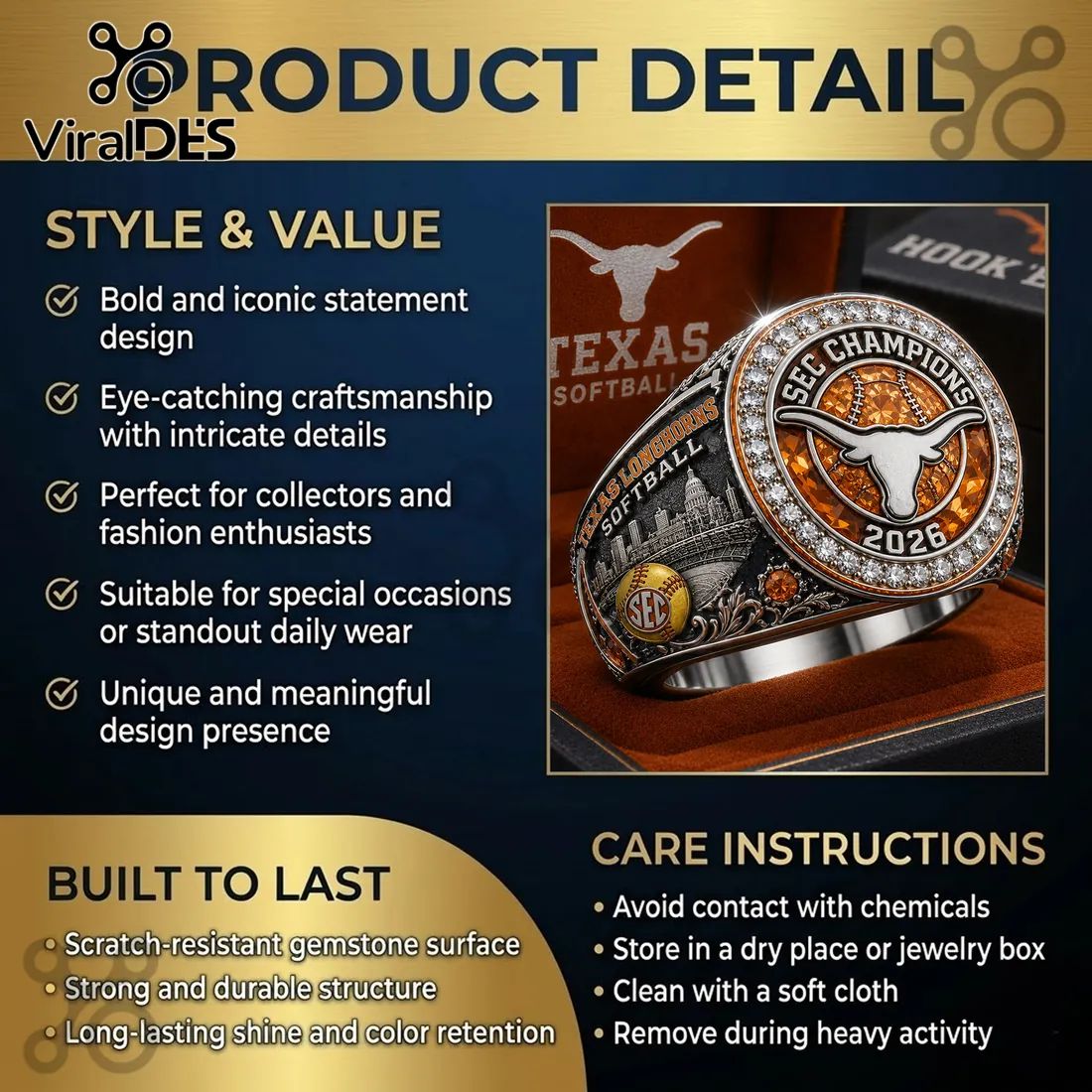 Texas Longhorns Softball 2026 SEC Champions Ring