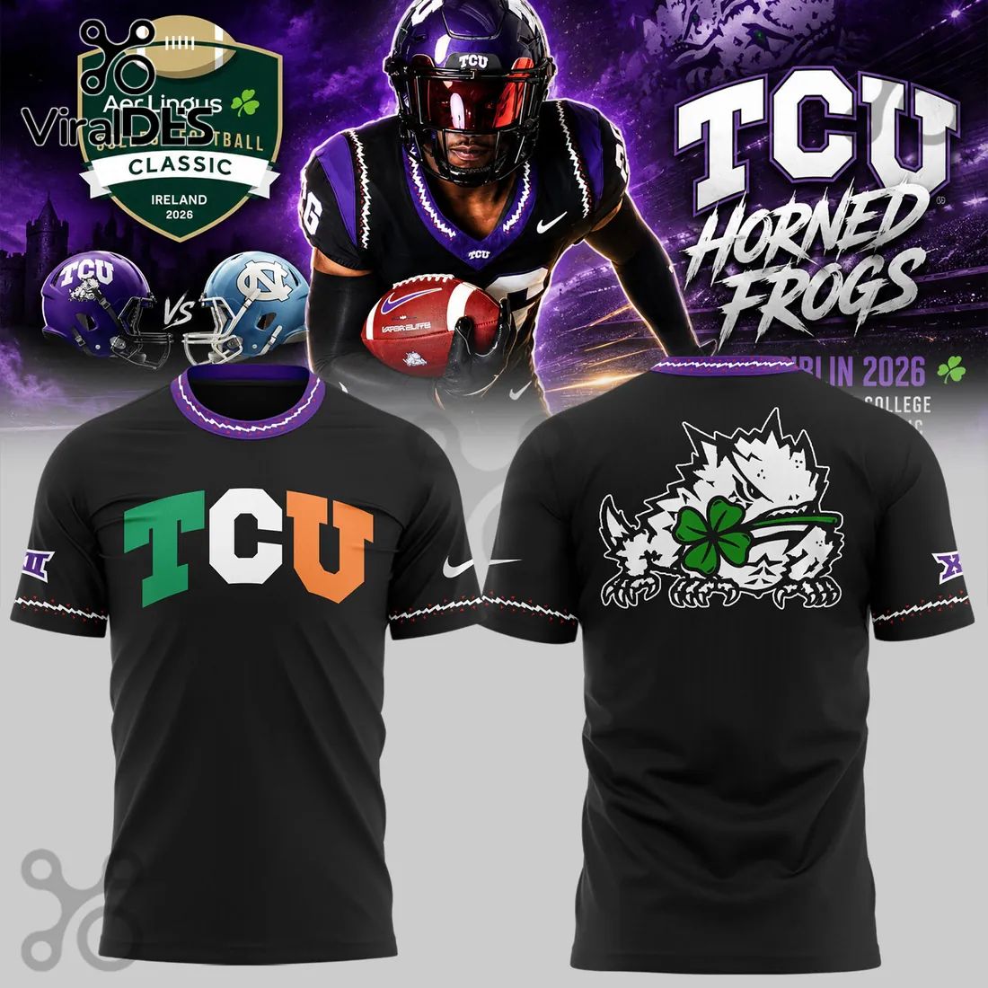 TCU Horned Frogs x Aer Lingus College Football Classic 2026 Black Mascot Hoodie