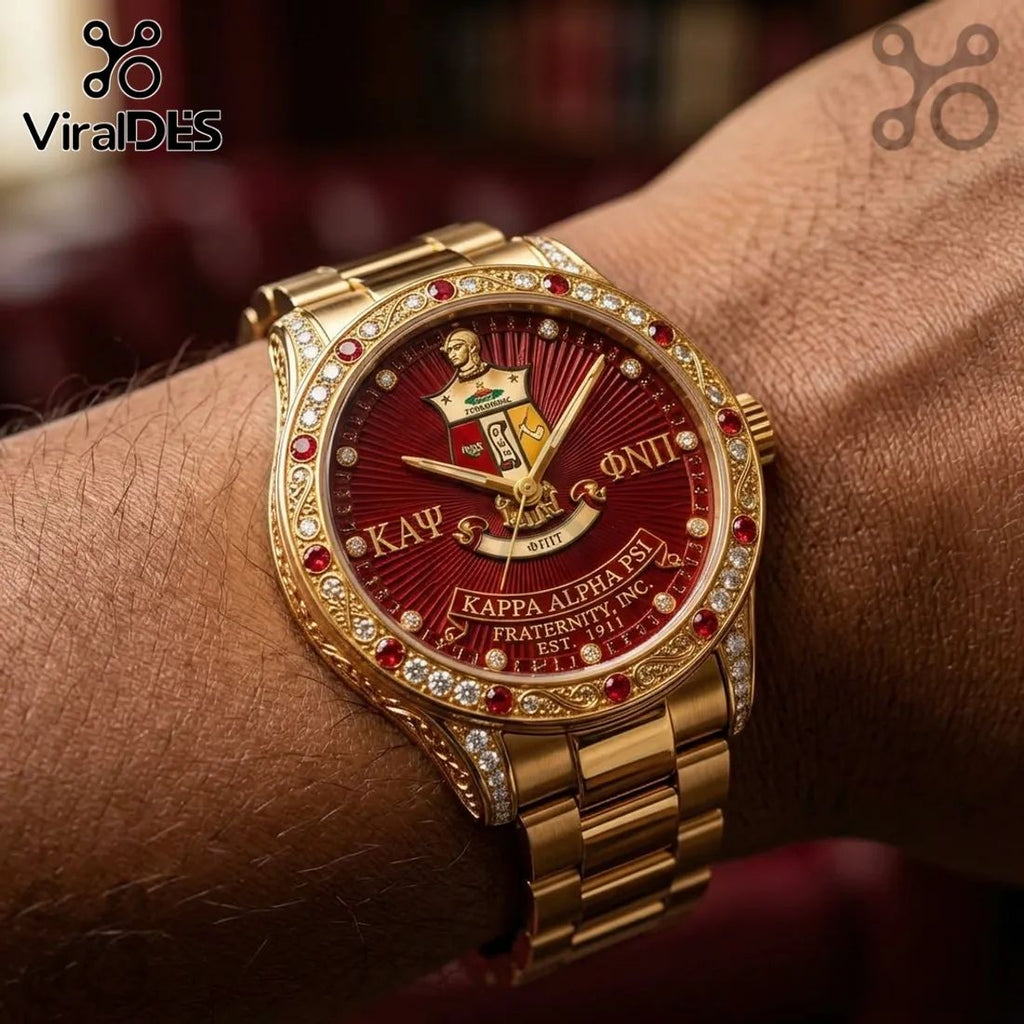 Kappa Alpha Psi Fraternity Gold Tone Crimson Dial Men Watch