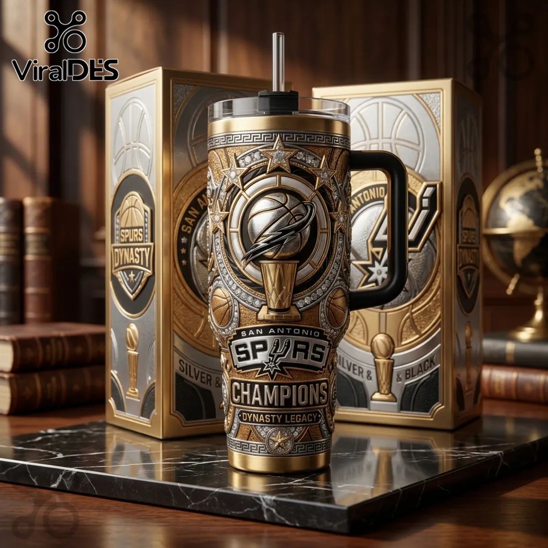 San Antonio Spurs Champions Gold 40oz Stanley Tumbler