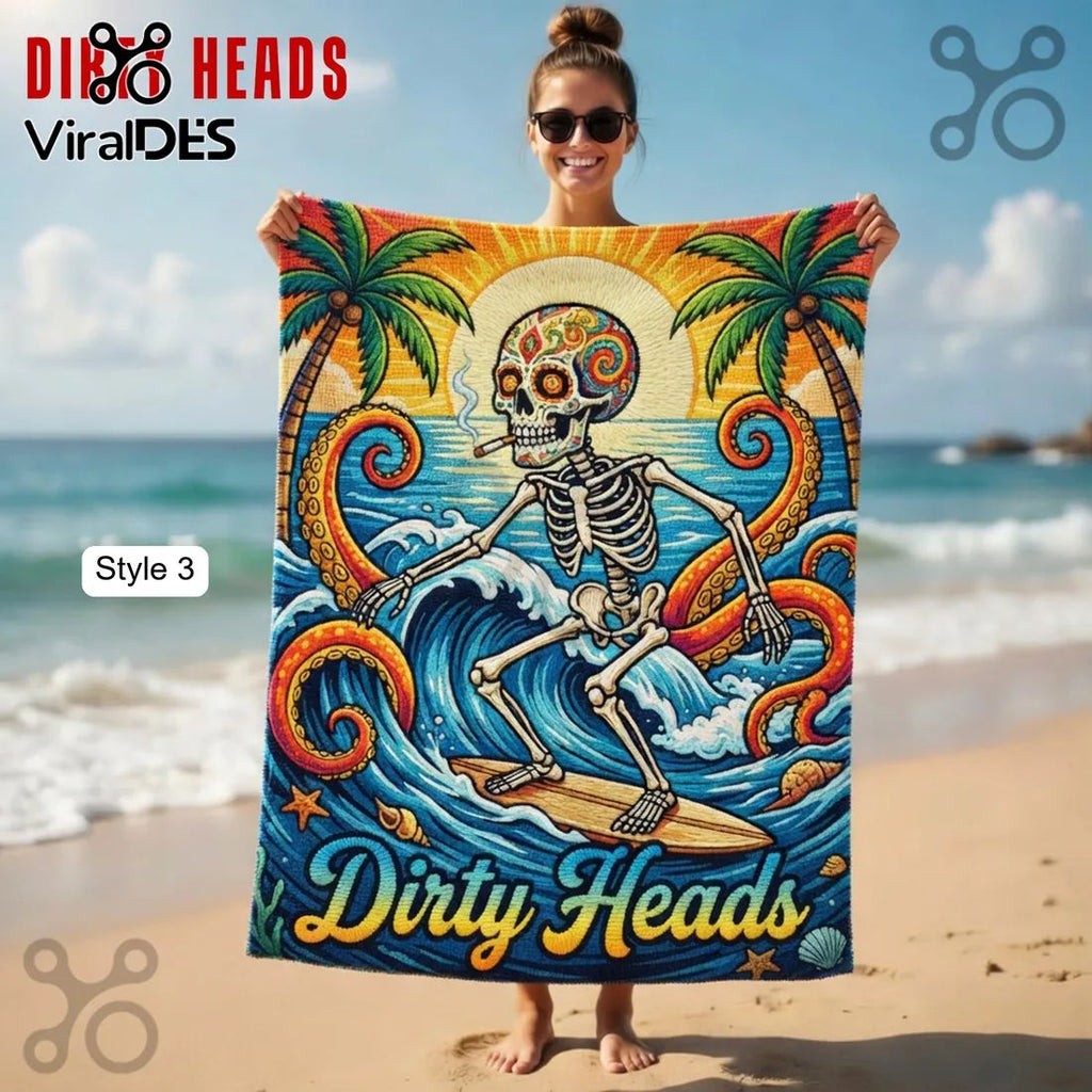 Dirty Heads Psychedelic Skull Octopus Mermaid Vibrant Beach Towel