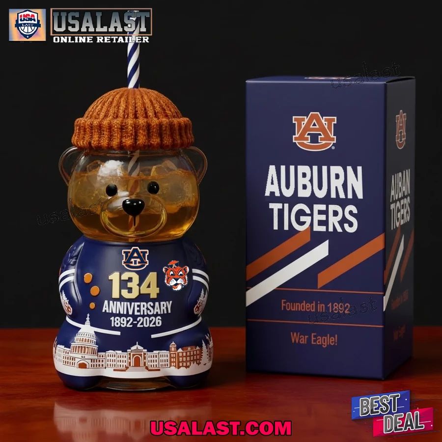 Auburn Tigers 134th Anniversary Bear Glass Cup