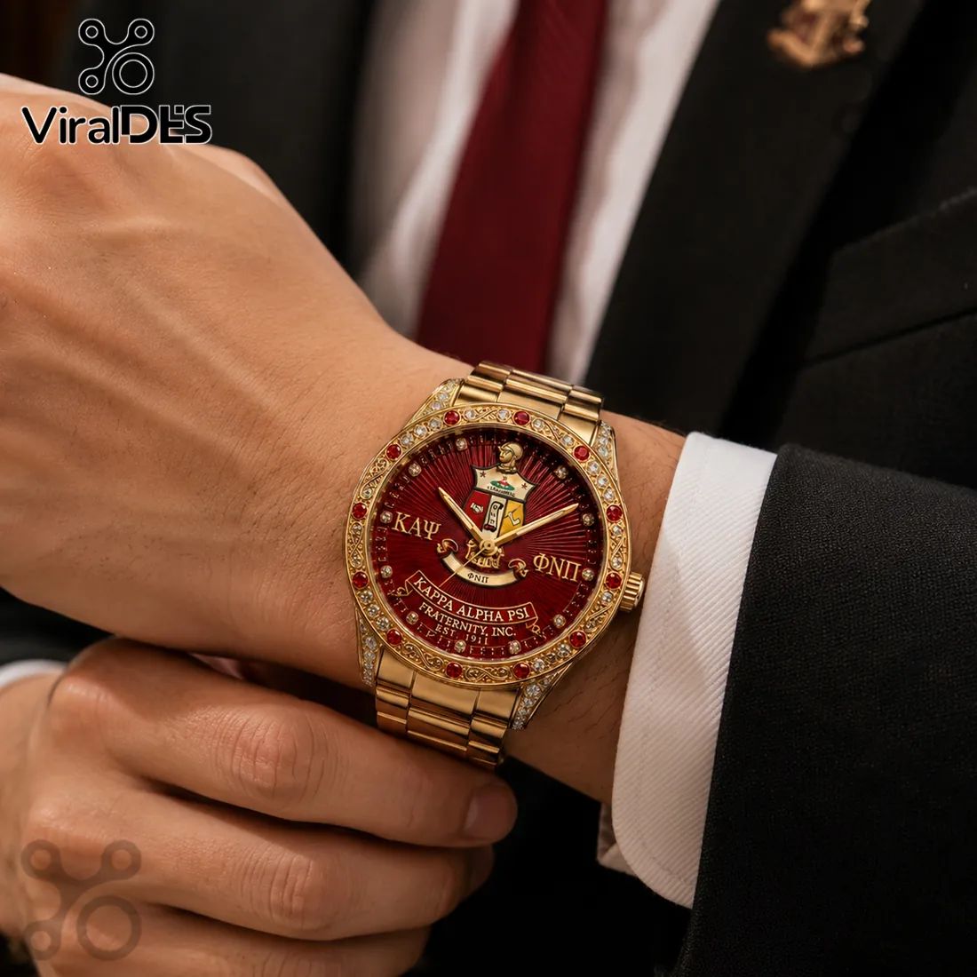 Kappa Alpha Psi Fraternity Gold Tone Crimson Dial Men Watch