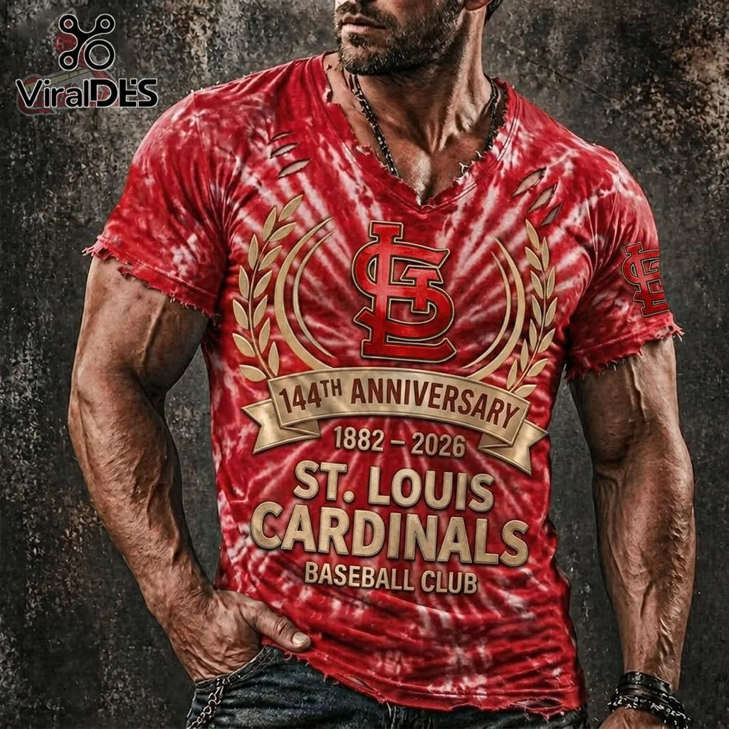 St. Louis Cardinals 144th Anniversary Distressed V-Neck Shirt
