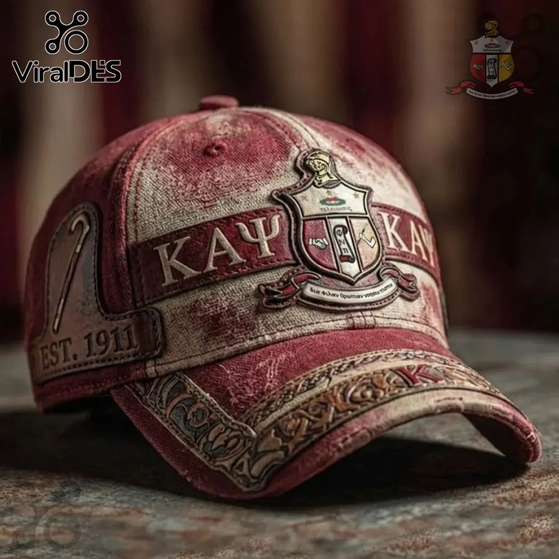 Kappa Alpha Psi Est. 1911 Vintage Emblem Distressed Premium Baseball Cap