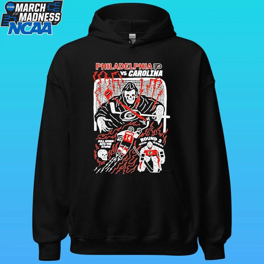 Skeleton Philadelphia Flyers Vs Carolina Hurricanes Hockey Full Speed Into The Storm Shirt