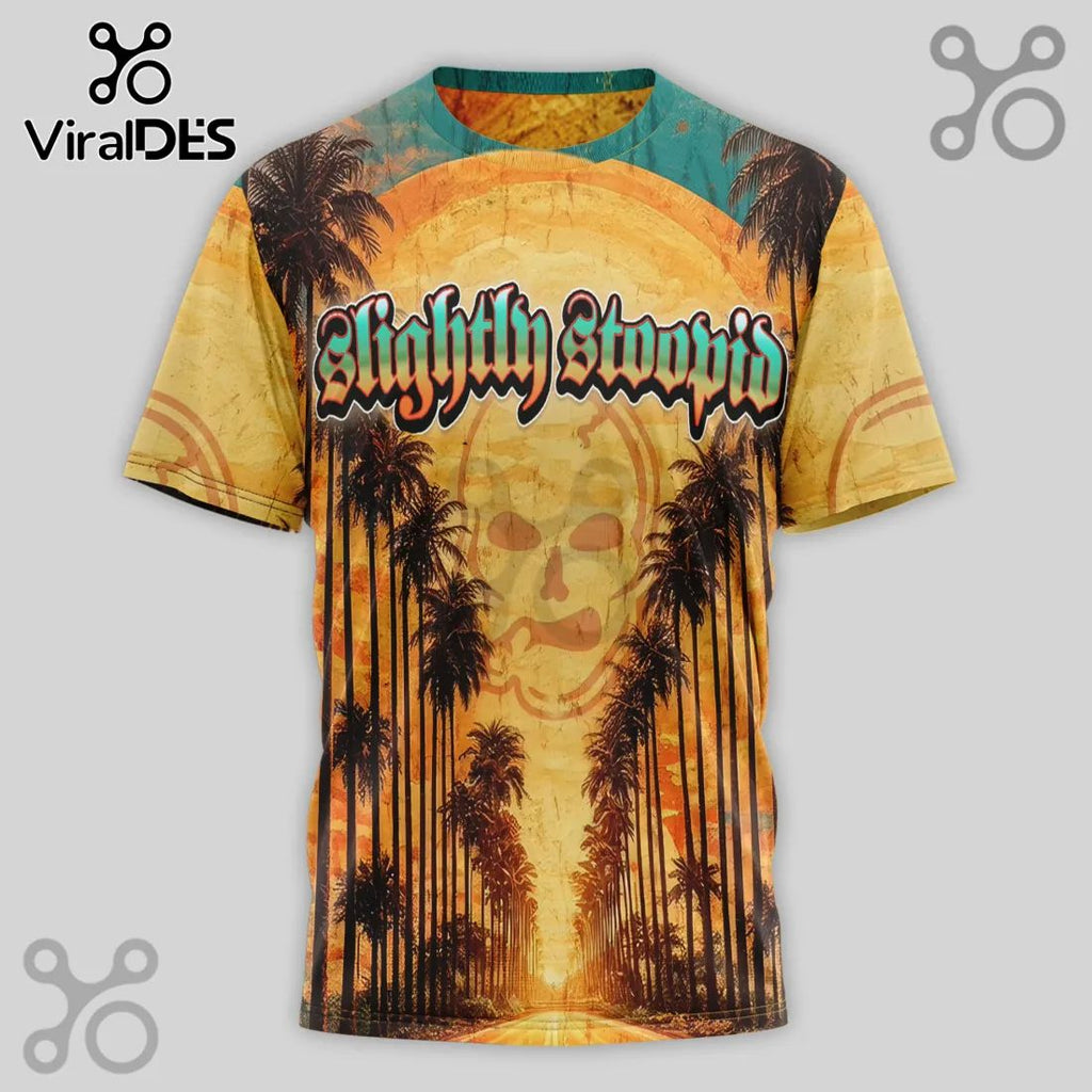 Slightly Stoopid Summer Tour Skull Palm Tree Graphic 3D T-Shirt