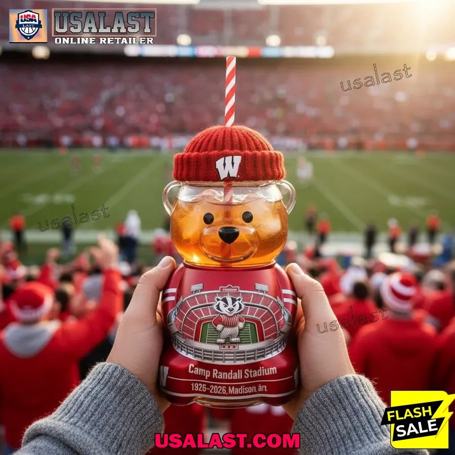 Wisconsin Badgers Camp Randal Stadium Anniversary 1926-2026 Bear Glass Bottle
