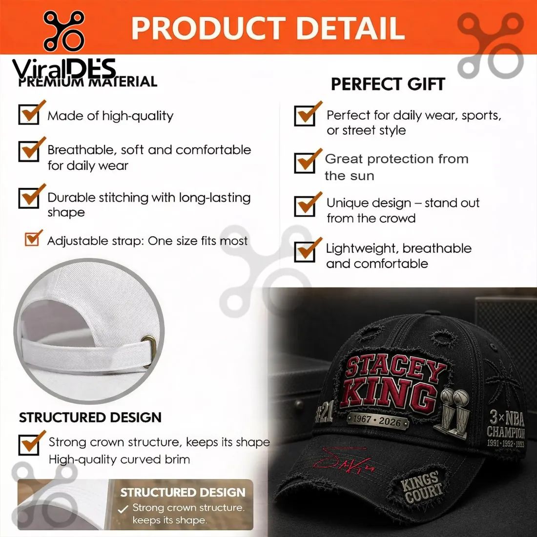 Stacey King x Chicago Bulls 3x NBA Champion Distressed Cap