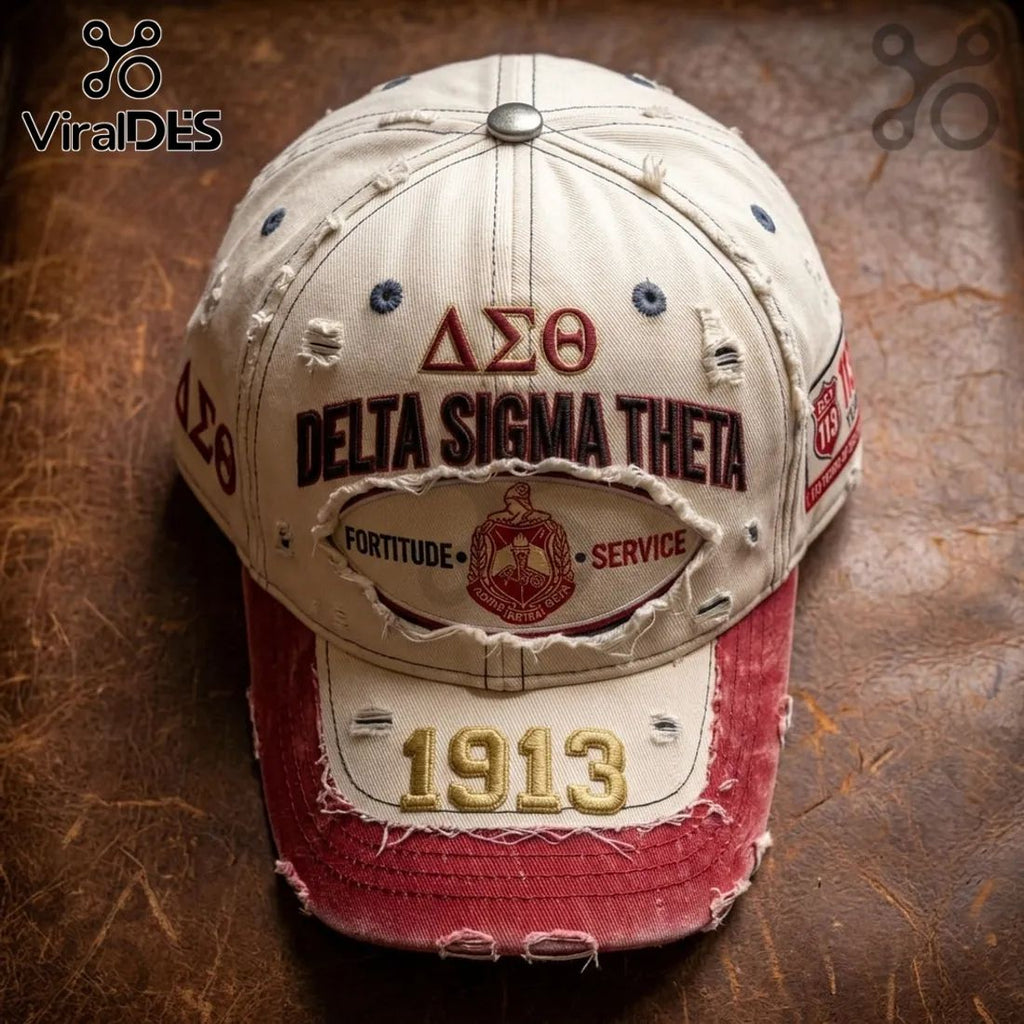 Delta Sigma Theta Sisterhood Embroidered Distressed Baseball Cap