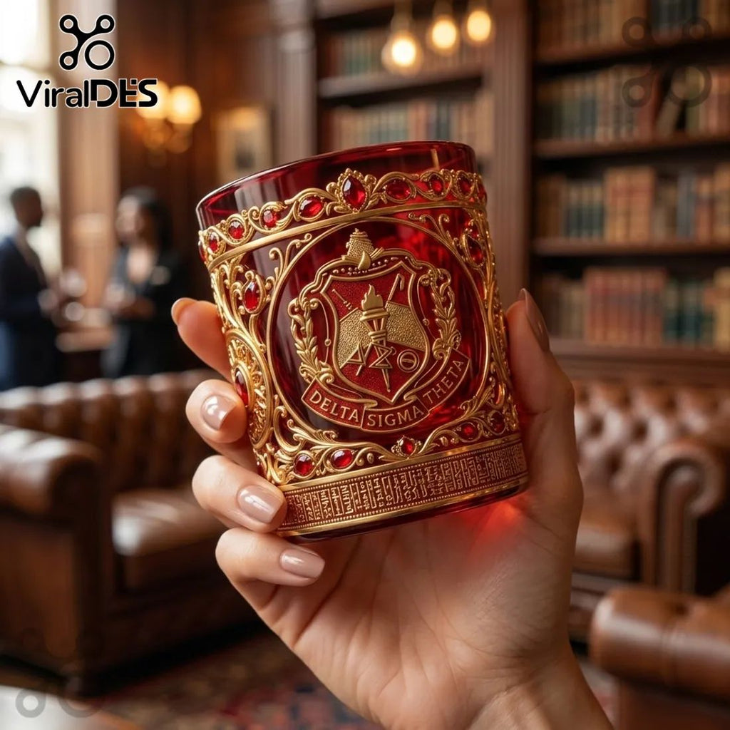 Delta Sigma Theta Ornate Gold Red Glass Tumbler