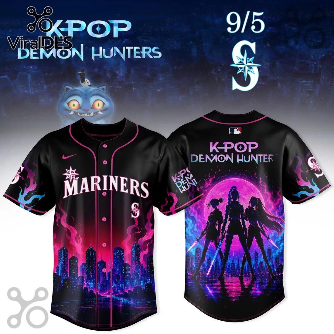 Seattle Mariners K-Pop Demon Hunters Neon Jersey