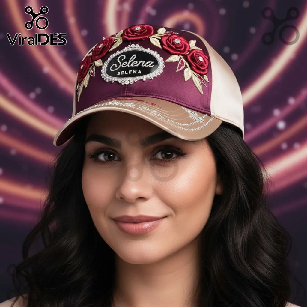 Selena Como la Flor Embroidered Roses Rhinestone Tribute Baseball Cap