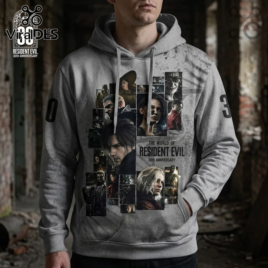 Resident Evil 30th Anniversary Art Gray Pullover Hoodie