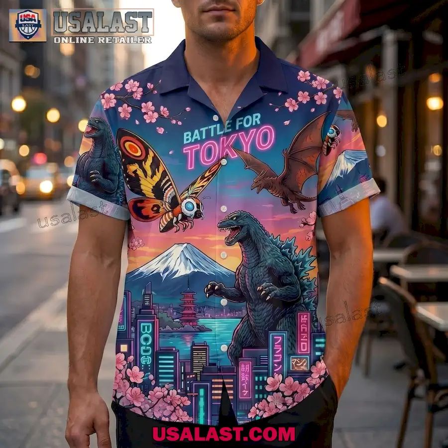 Godzilla Vs Mothra Tokyo Battle Hawaiian Shirt