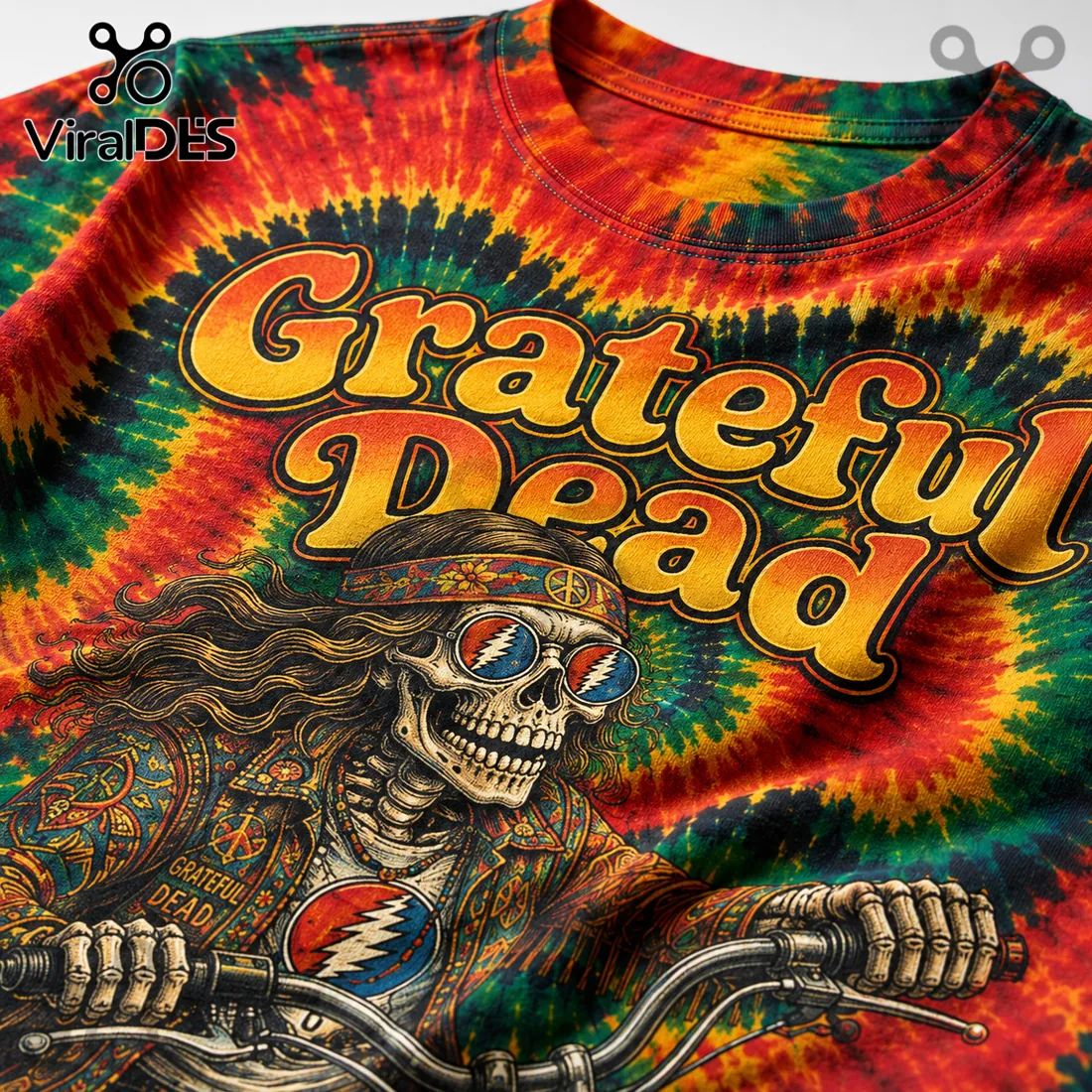 Grateful Dead Psychedelic Skeleton Motorcycle Rider Shirt