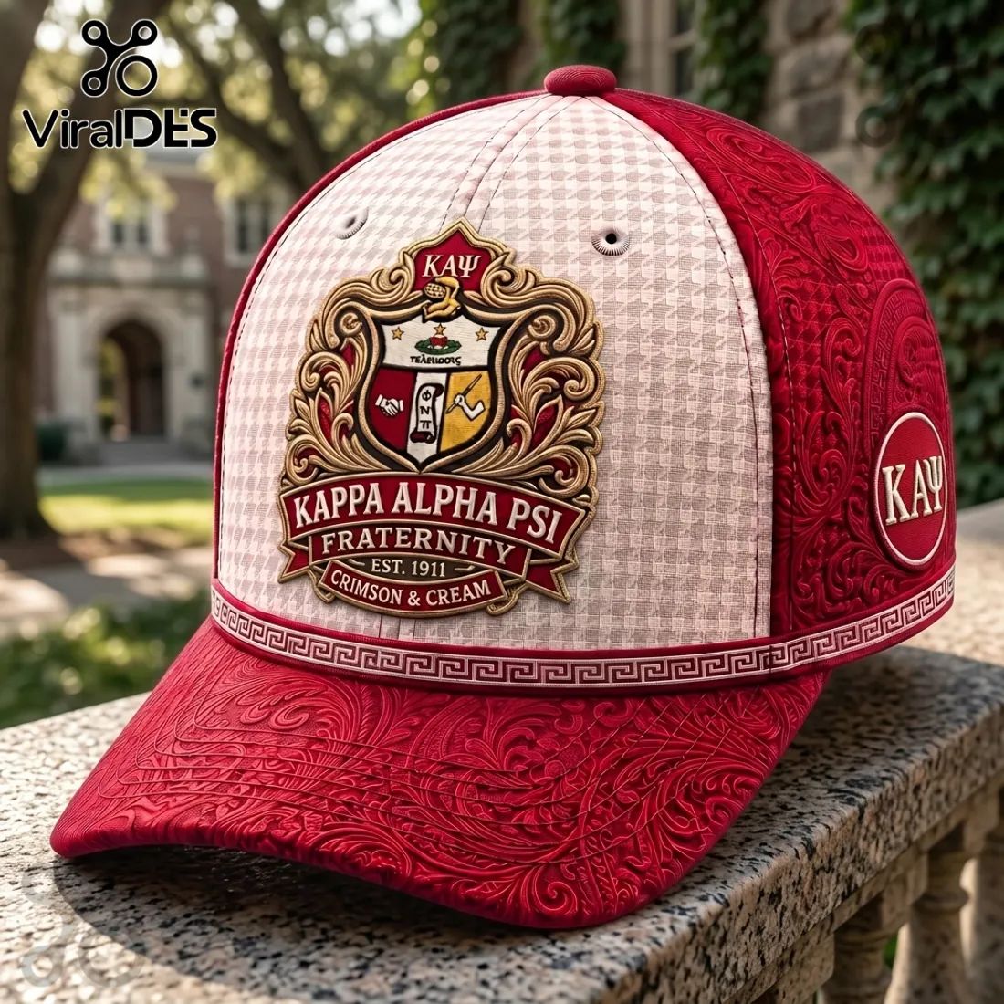 Kappa Alpha Psi Crimson Cream Crest Embroidered Cap