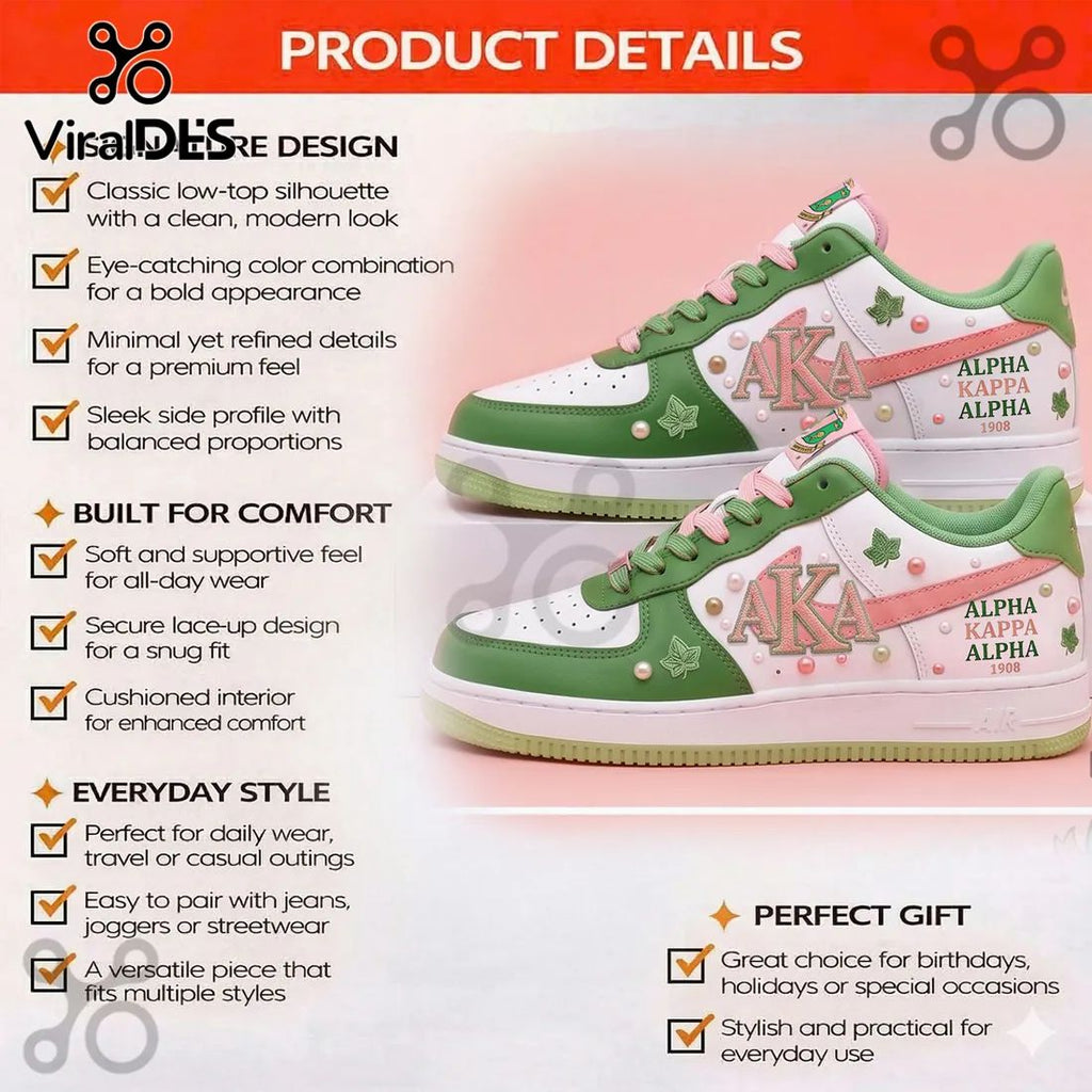 Alpha Kappa Alpha AKA Pink Green Ivy Pearl Custom 1908 Air Force 1