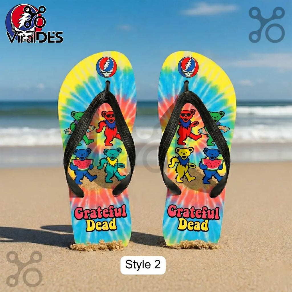 Grateful Dead Psychedelic Surfing Skeleton Beach Flip Flops
