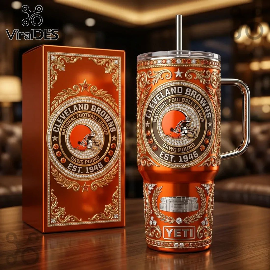 Cleveland Browns YETI Luxury Diamond 40oz Stanley Tumbler