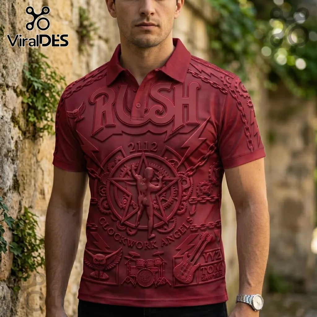 Premium Rush 2112 Embossed Red Short Sleeve Polo Shirt