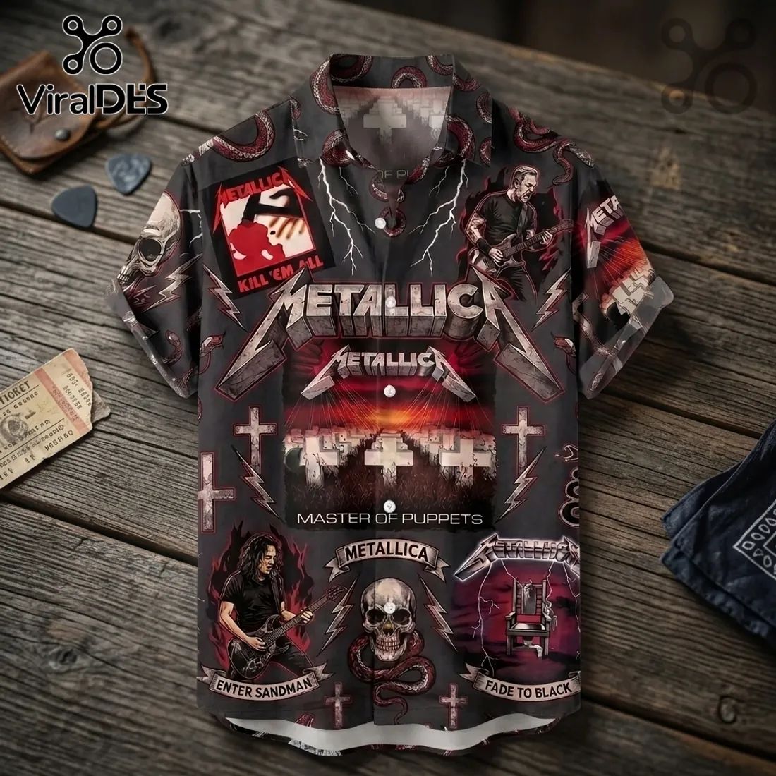 Metallica Master Of Puppets Black Hawaiian Shirt And Shorts