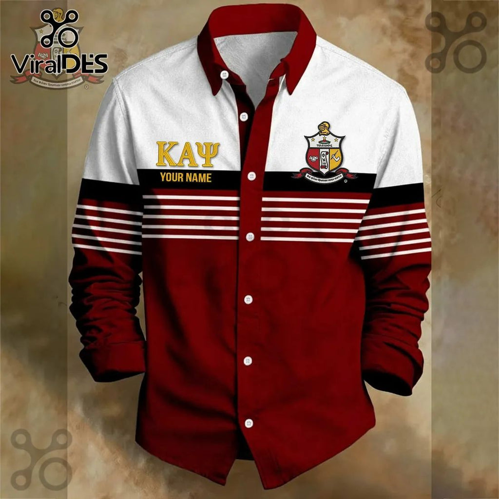Kappa Alpha Psi Crimson White Long Sleeve Button Up Shirt