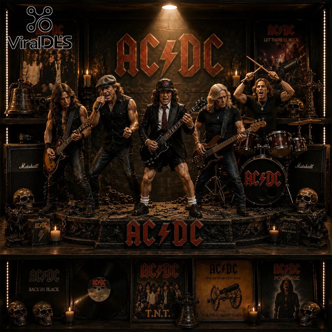 AC/DC Legendary Rock Band Premium Concert Scene Diorama Statue