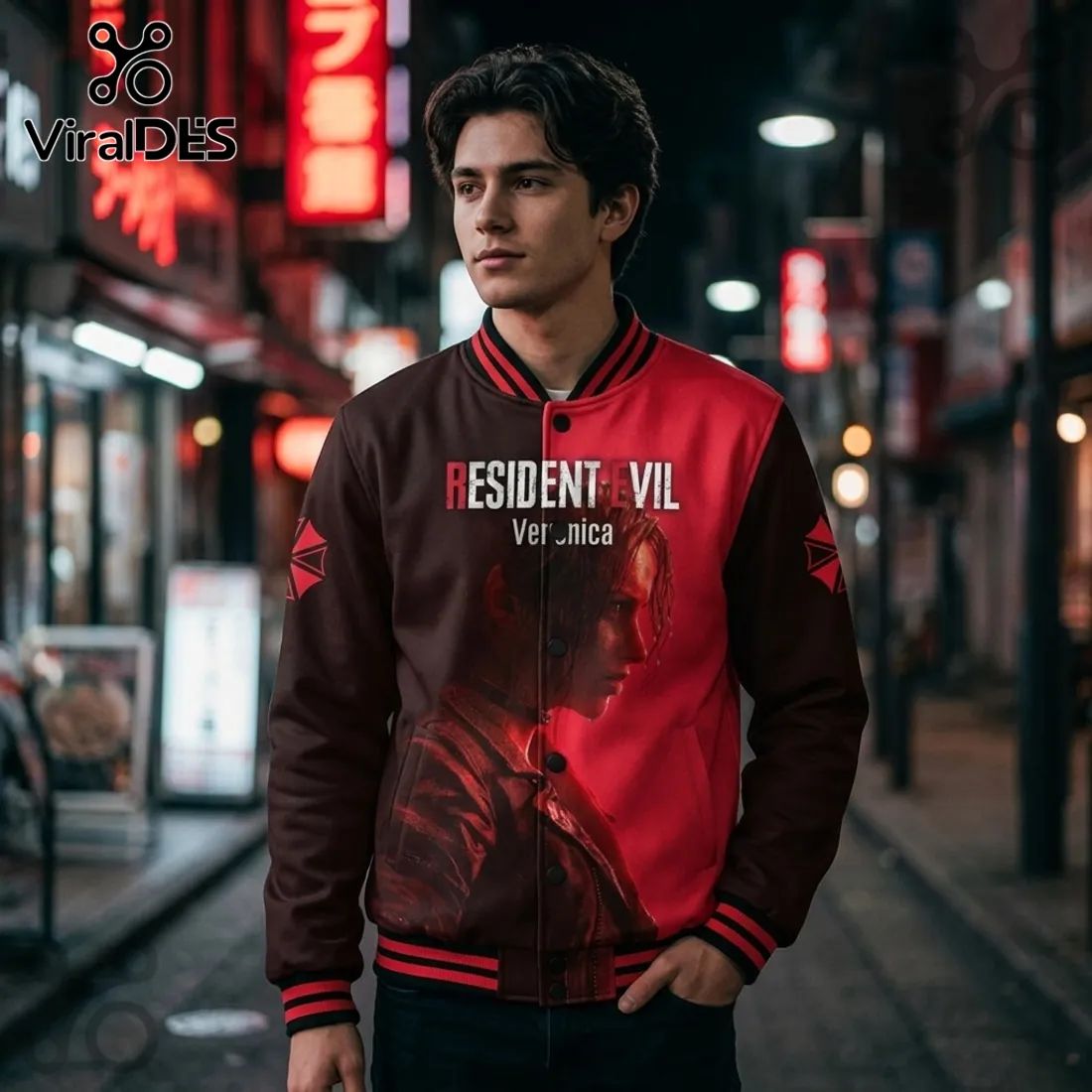 Resident Evil Code Veronica Claire Redfield Red and Black Baseball Varsity Jacket