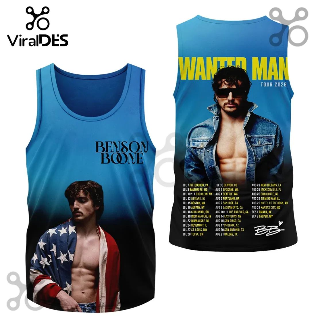 Benson Boone Wanted Man Tour 2026 Dates Graphic Concert T-Shirt