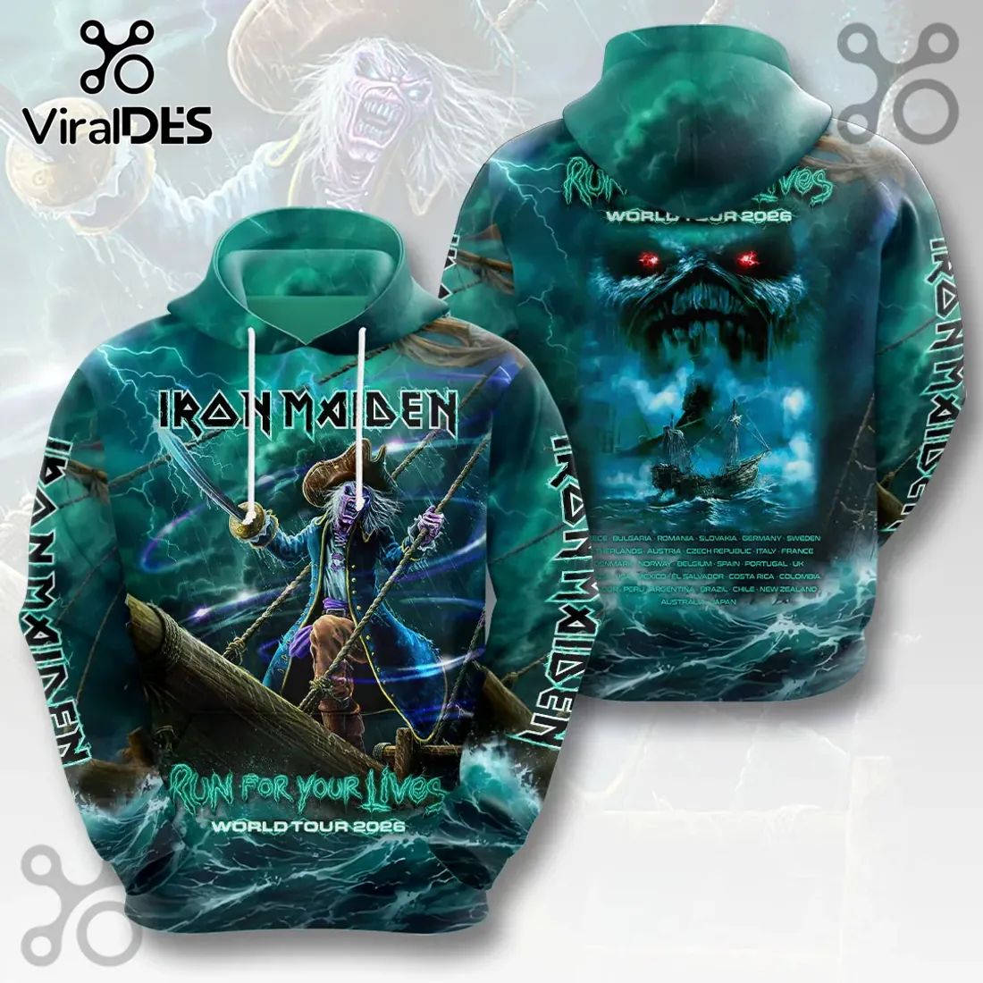 Iron Maiden Eddie Pirate 2026 World Tour T-Shirt