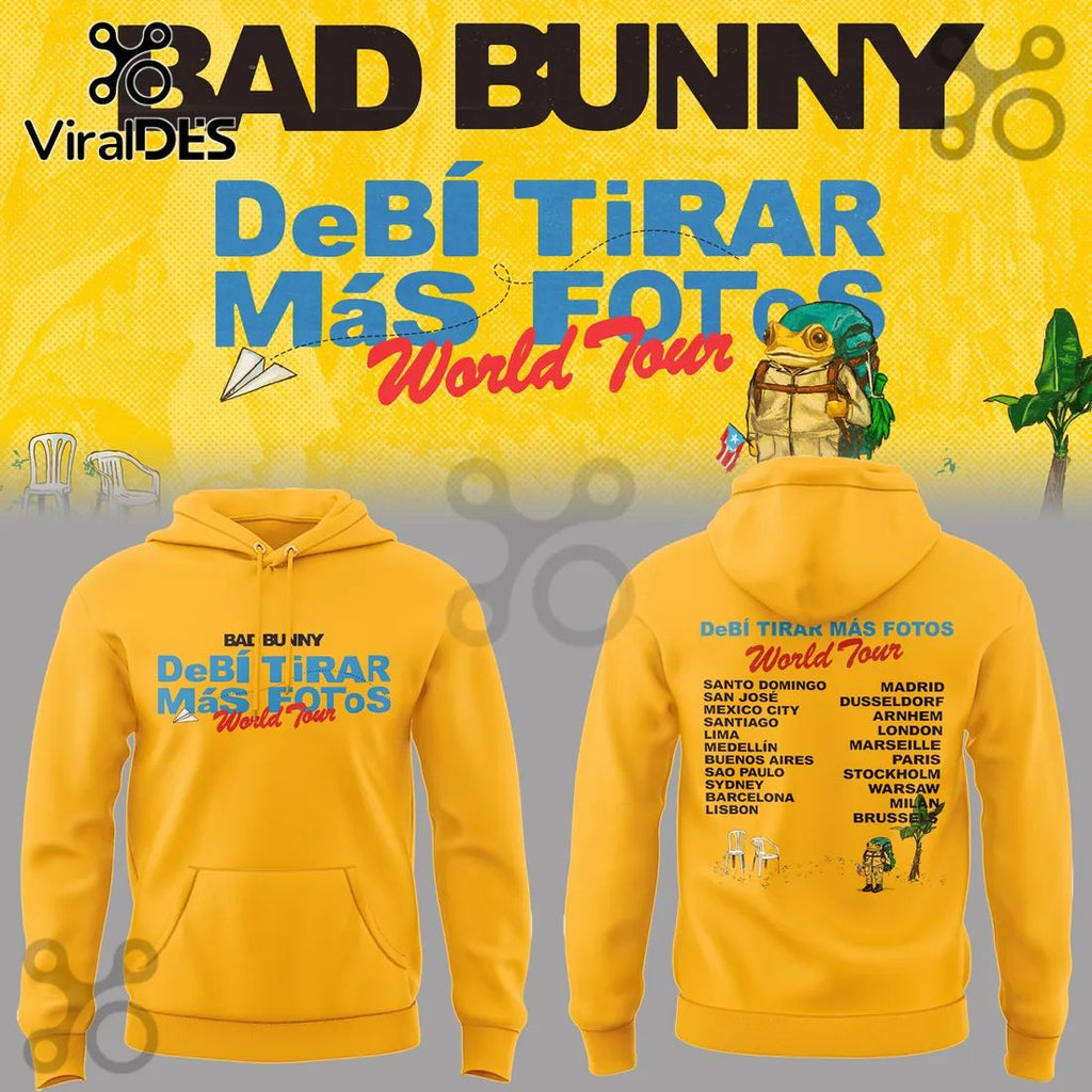 Bad Bunny Debi Tirar Mas Fotos World Tour Yellow Hoodie