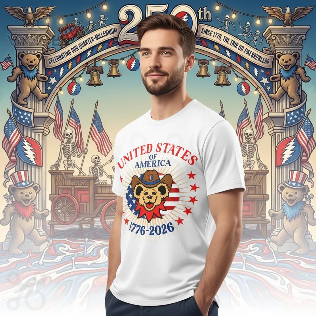 Grateful Dead American 250th Anniversary Patriotic Dancing Bears T-Shirt