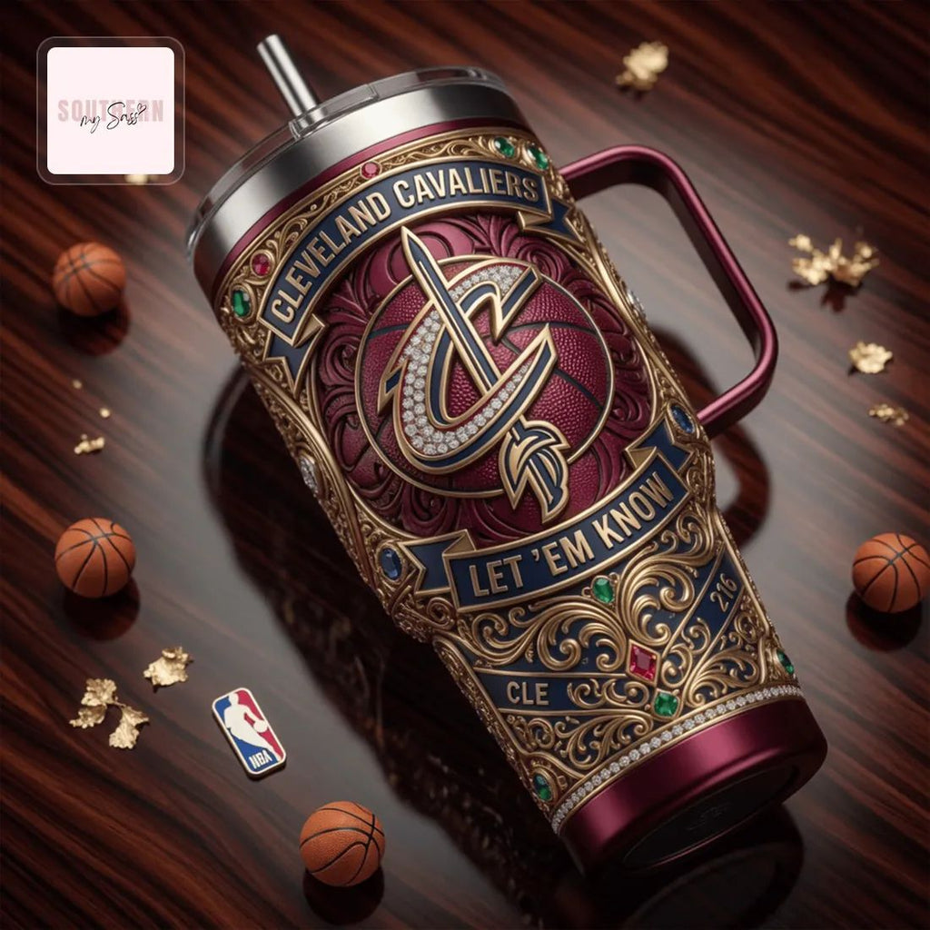 Cleveland Cavaliers NBA Luxury Ornate 40oz Tumbler With Handle