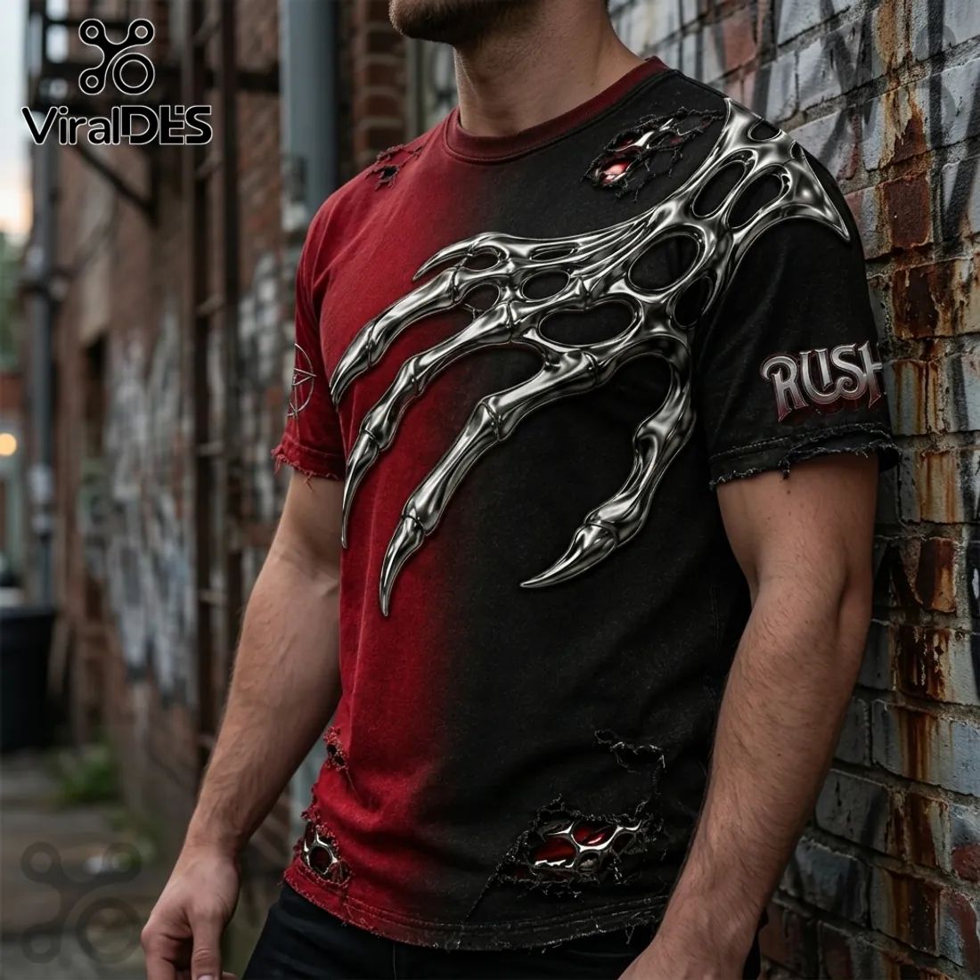 Rush Rock Band Red Black Distressed Premium Athletic T-Shirt
