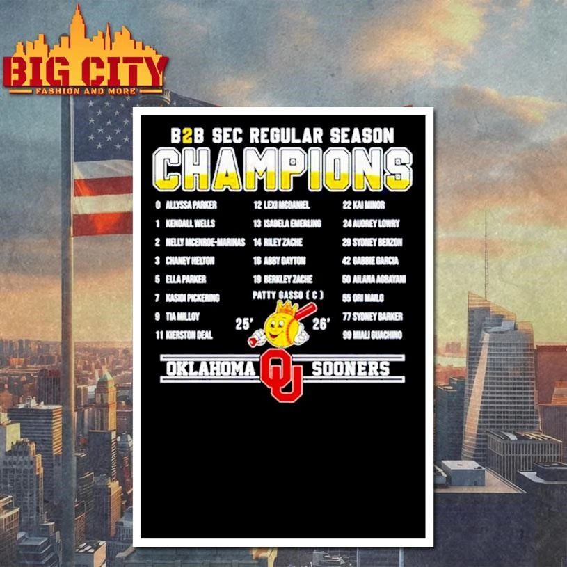 Funny Sooners softball B2B SEC Regular Season Champions player names shirt