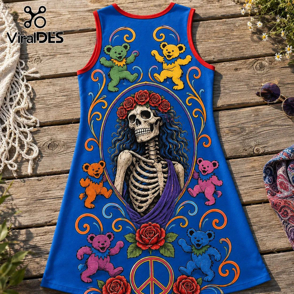 Grateful Dead Dancing Bears Blue Grad Dress