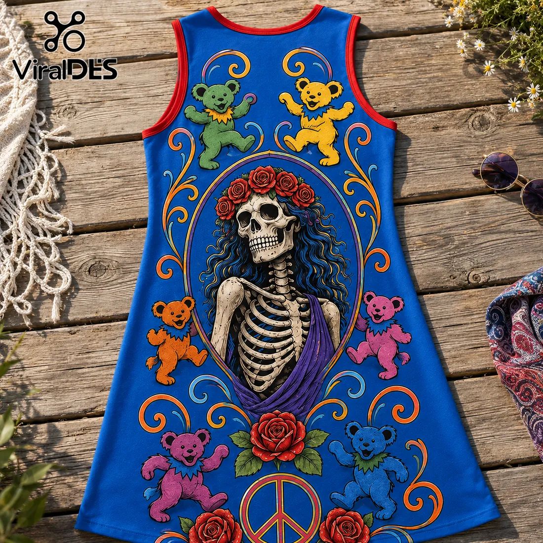 Grateful Dead Dancing Bears Blue Grad Dress