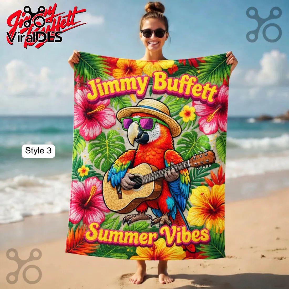 Jimmy Buffett Margaritaville Parrot Hammock Tropical Summer Beach Towel