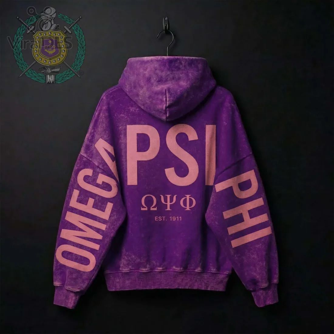 Omega Psi Phi Distressed Vintage Greek Letter Est. 1911 Hoodie