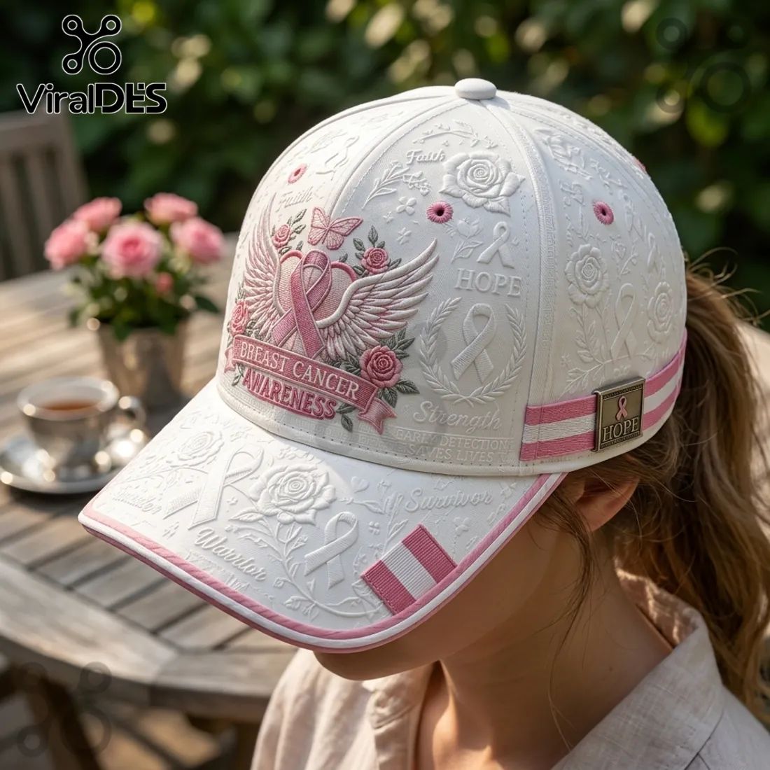 Breast Cancer Awareness Embroidered White Premium Peaked Cap