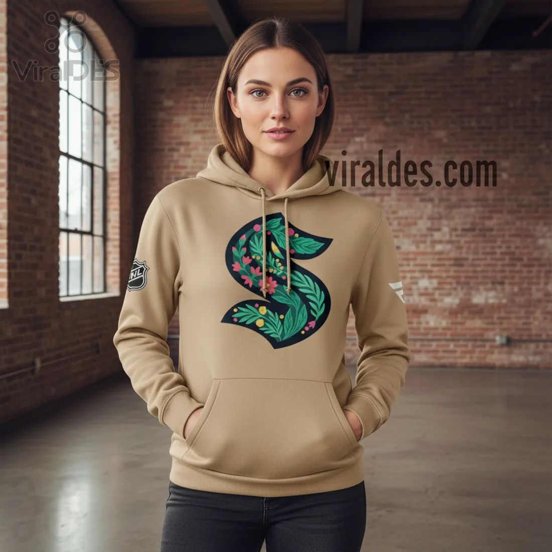 Seattle Kraken Green Night Floral Common Thread Hoodie