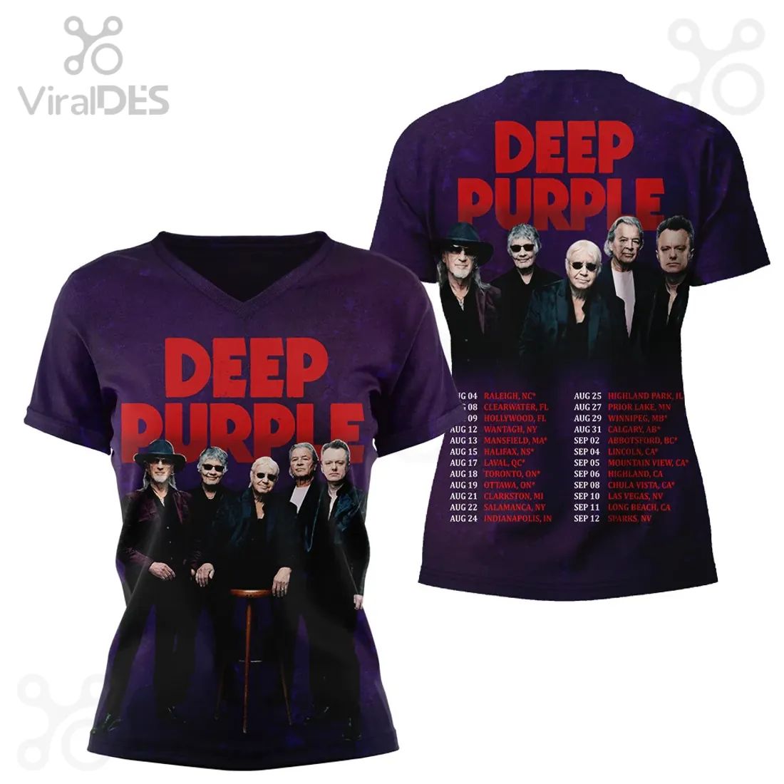 Deep Purple Official 2024 Tour Dates Graphic Print Band T-Shirt