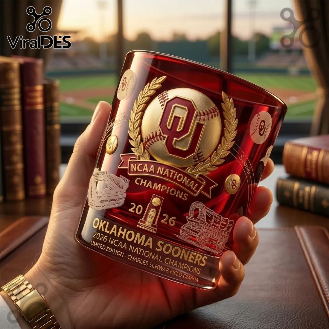 Oklahoma Sooners 2026 Baseball Championship Red Whiskey Glass
