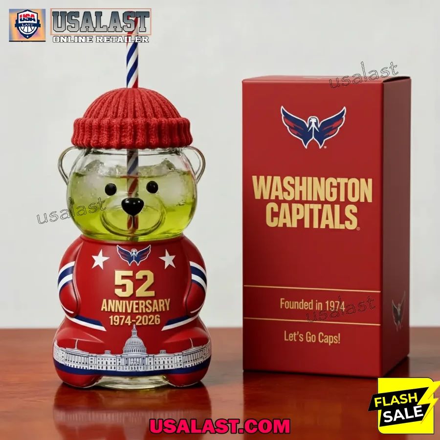Washington Capitals 52nd Anniversary 1974-2026 Bear Glass Bottle