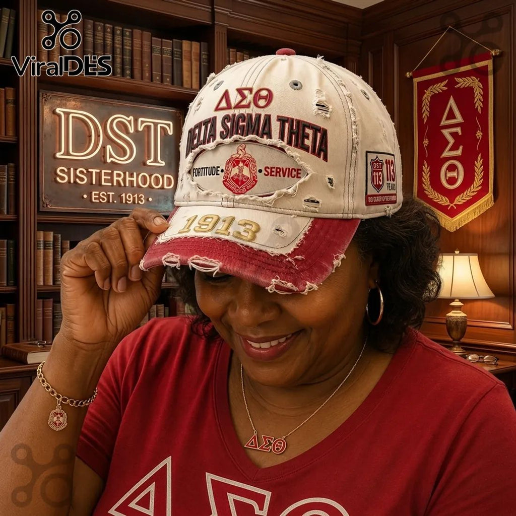 Delta Sigma Theta Sisterhood Embroidered Distressed Baseball Cap