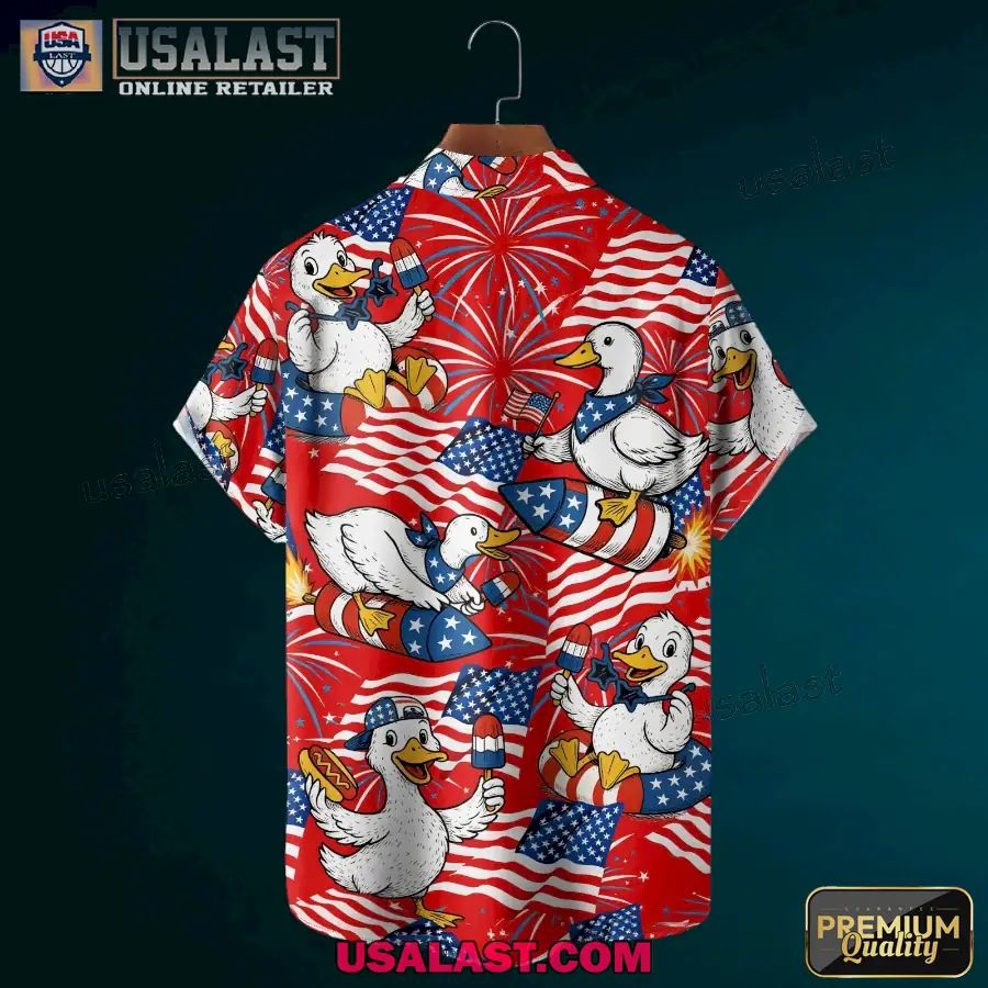 4th of July Funny Duck Fireworks Patriotic Hawaiian Shirt