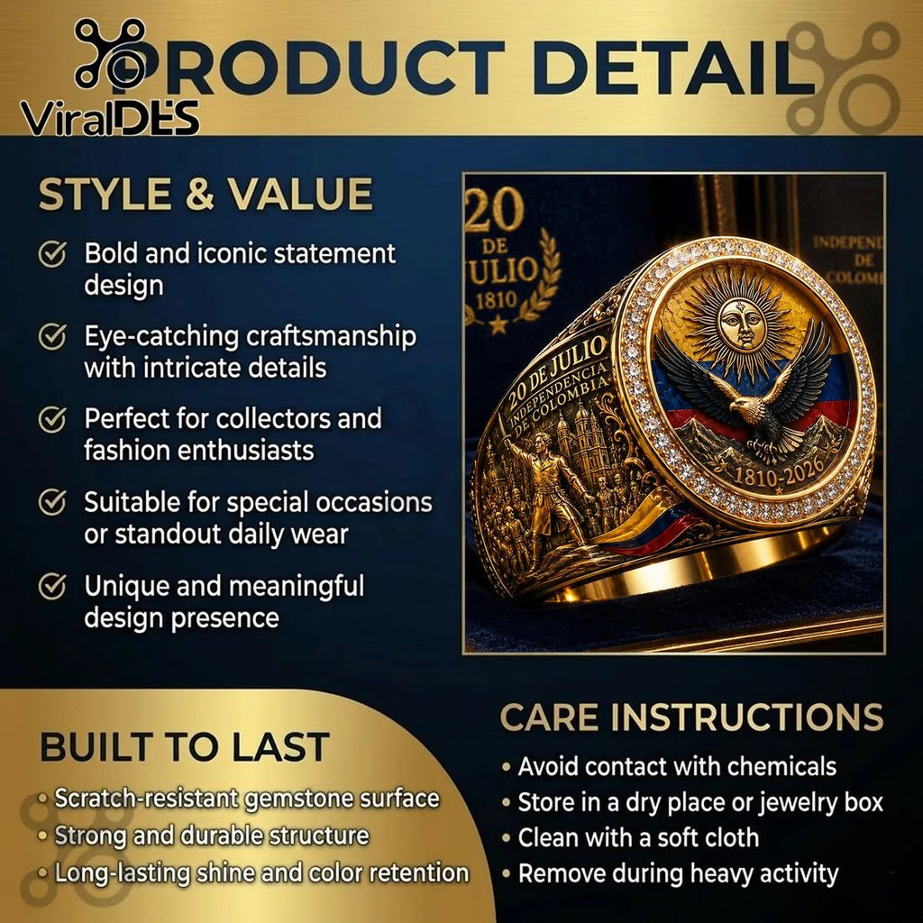 Colombia Independence 20 July 1810 Gold Plated Ring