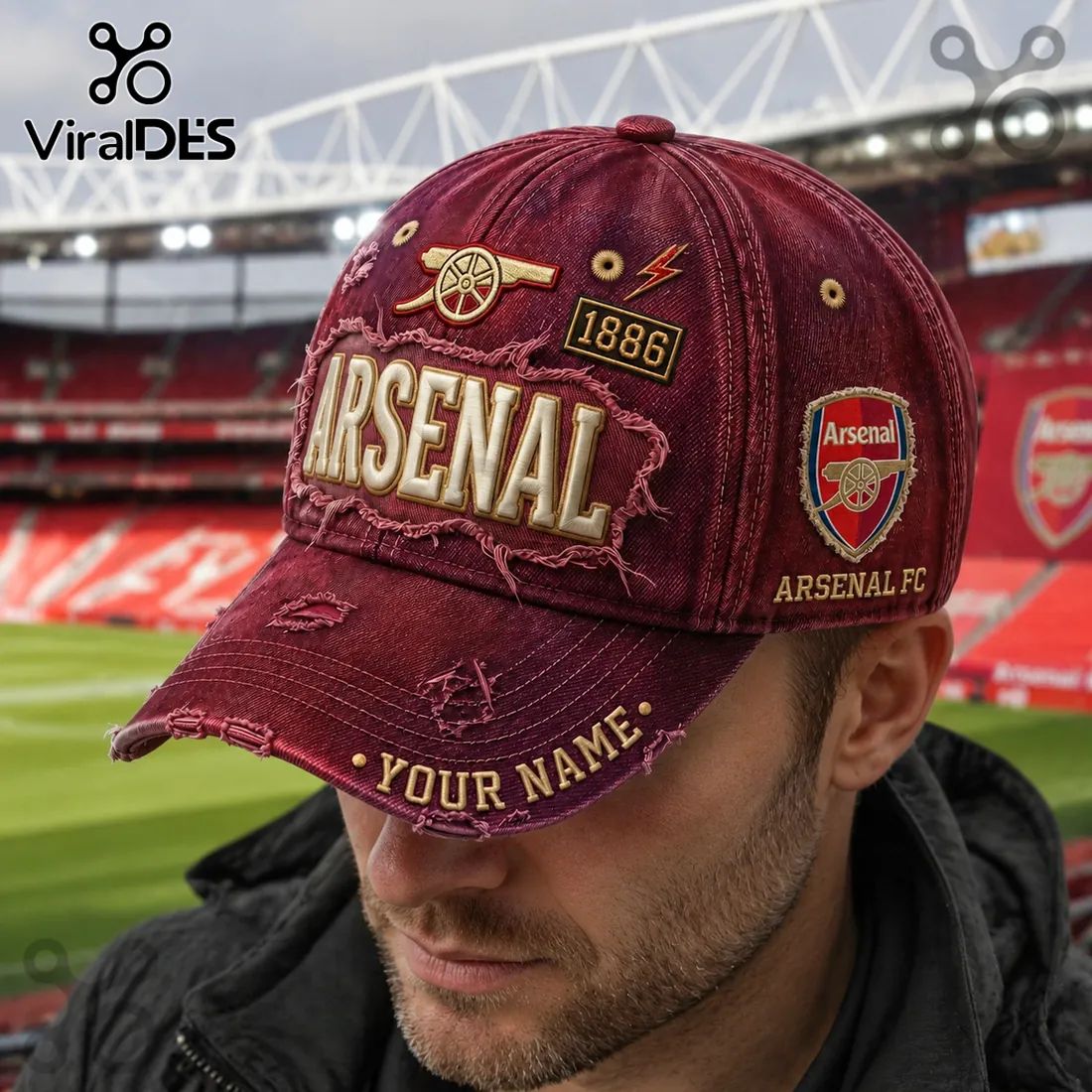Arsenal FC 1886 Vintage Distressed Maroon Baseball Logo Cap